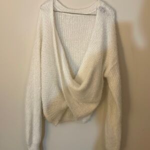 Low cut fluffy sweater